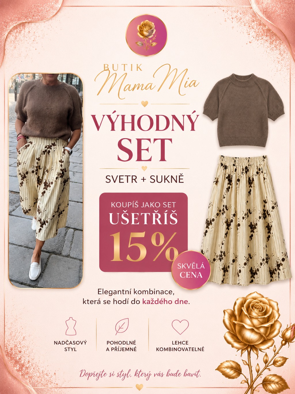 Výhodný set – dámský svetr + dlouhá sukně | SLEVA 15 %