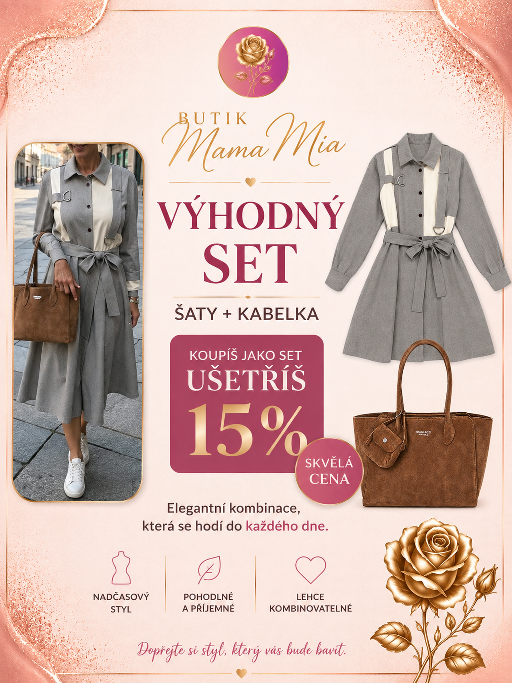 Výhodný set – dámské šaty + kabelka | SLEVA 15 %