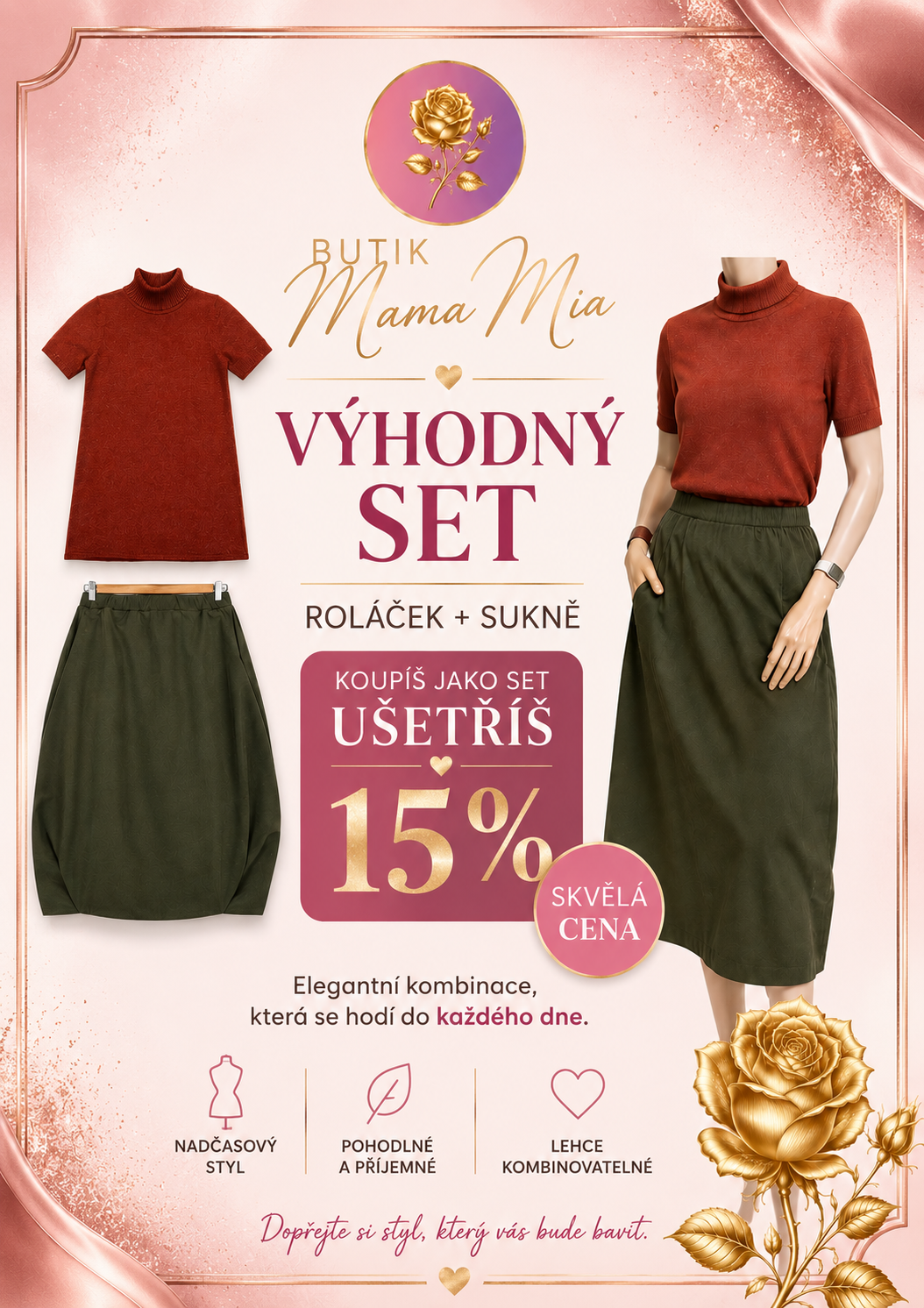 Výhodný set – dámský roláček + sukně | SLEVA 15 %